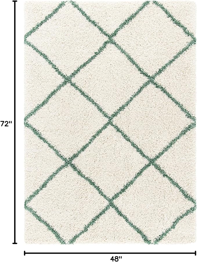 SAFAVIEH Hudson Shag Collection Accent Rug - 4' x 6', Ivory & Green, Modern Trellis Design, Non-Shedding & Easy Care, 2-inch Thick Ideal for High Traffic Areas in Foyer, Living Room, Bedroom (SGH281X)