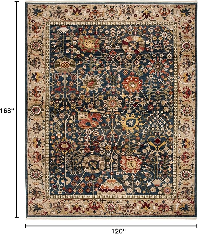 SAFAVIEH Kashan Collection Area Rug - 10' x 14', Blue & Tan, Traditional Oriental Design, Non-Shedding & Easy Care, Ideal for High Traffic Areas in Living Room, Bedroom, Dining (KSN303G-10)