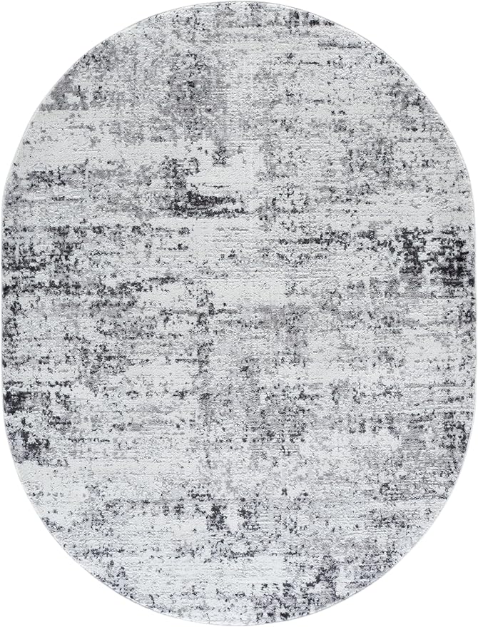 SAFAVIEH Amelia Collection Area Rug - 6' x 8' Oval, Ivory & Grey, Modern Abstract Design, Non-Shedding & Easy Cleaning, Ideal for Living Room, Bedroom, Dining Space (ALA700C)