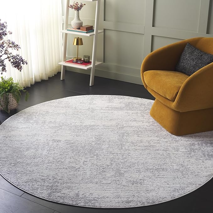 SAFAVIEH Amelia Collection Area Rug - 5'3" Round, Ivory & Light Grey, Modern Abstract Design, Non-Shedding & Easy Cleaning, Ideal for Living Room, Bedroom, Dining Space (ALA700F)