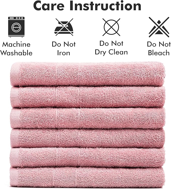 100% Cotton Hand Towels for Bathroom – Soft & Absorbent Towel Set– Pack of 6 Small Towel (34x20in) – Quick Dry Luxury Cotton Hand Towels – Baby Pink
