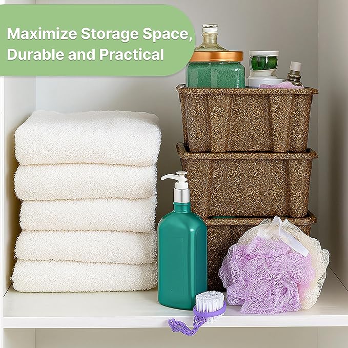Best Kept Cupboard Organizers And Storage | Plastic Tray Wood-Like Texture| Bathroom Essentials | Skincare Organizer | Facial Care Product Storage Bin | Stackables Dark Brown 3-Piece Organizer Set
