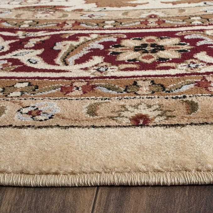 SAFAVIEH Lyndhurst Collection Area Rug - 3'3" Round, Ivory & Red, Traditional Oriental Design, Non-Shedding & Easy Care, Ideal for High Traffic Areas in Living Room, Bedroom (LNH330A)