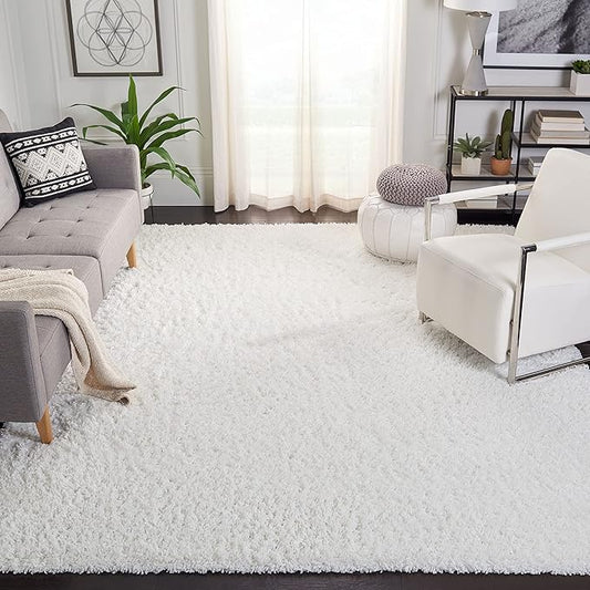SAFAVIEH August Shag Collection Area Rug - 9' x 12', White, Solid Design, Non-Shedding & Easy Care, 1.5-inch Thick Ideal for High Traffic Areas in Living Room, Bedroom (AUG200A)