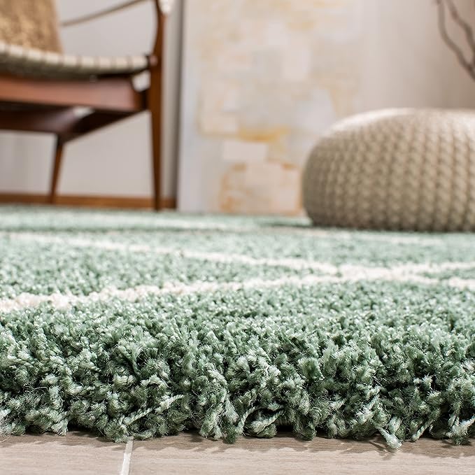 SAFAVIEH Hudson Shag Collection Accent Rug - 3' x 5', Green & Ivory, Modern Trellis Design, Non-Shedding & Easy Care, 2-inch Thick Ideal for High Traffic Areas in Foyer, Living Room, Bedroom (SGH281Y)