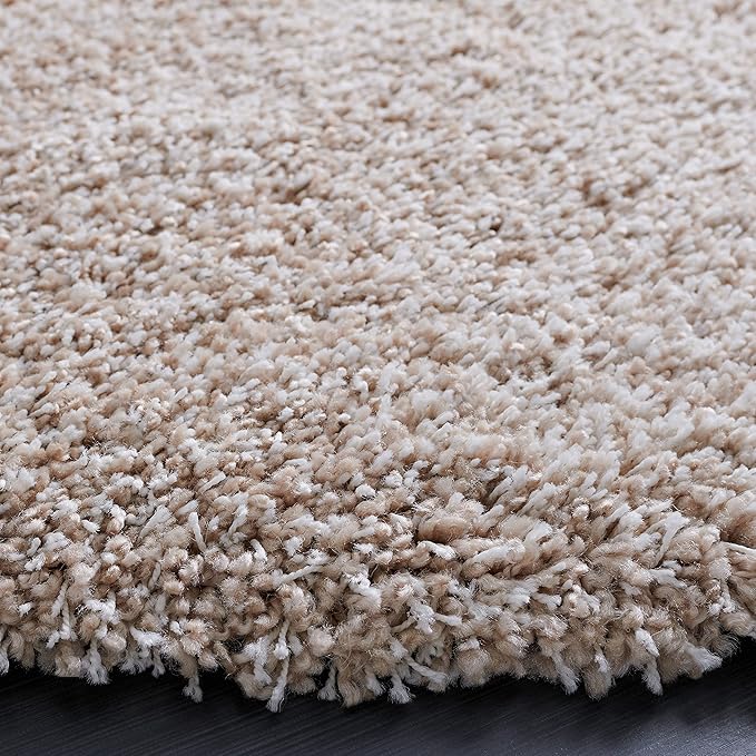SAFAVIEH Santa Monica Shag Collection Area Rug - 4' Round, Beige, Non-Shedding & Easy Cleaning, Plush Thick Pile, Ideal for Living Room, Bedroom, Dining Space (SGN725-1313)