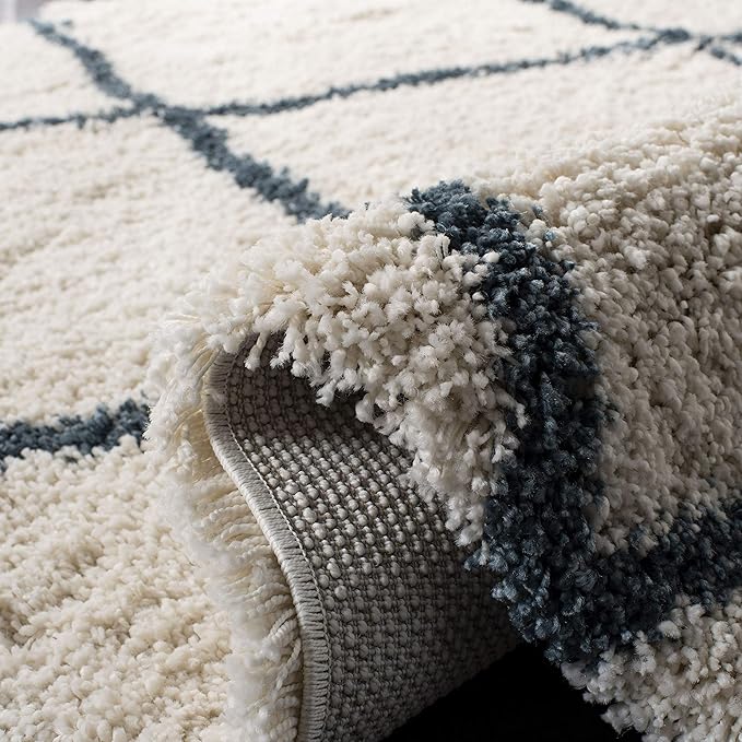 SAFAVIEH Hudson Shag Collection Accent Rug - 3' x 5', Ivory & Slate Blue, Trellis Design, Non-Shedding & Easy Care, 2-inch Thick Ideal for High Traffic Areas in Foyer, Living Room, Bedroom (SGH281T)