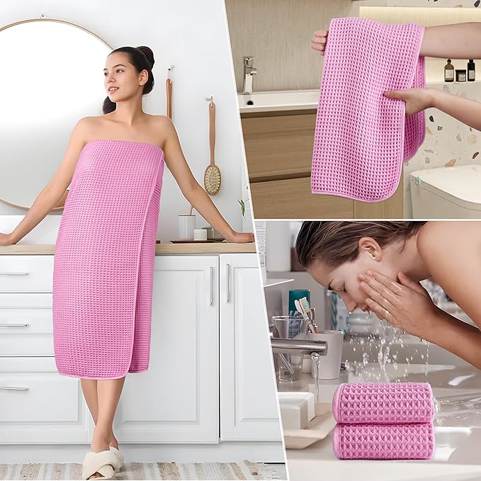 430 GSM Microfiber Quick Dry Lint Free Oversize Bath Towel Set, 6 Piece (Waffle Weave)