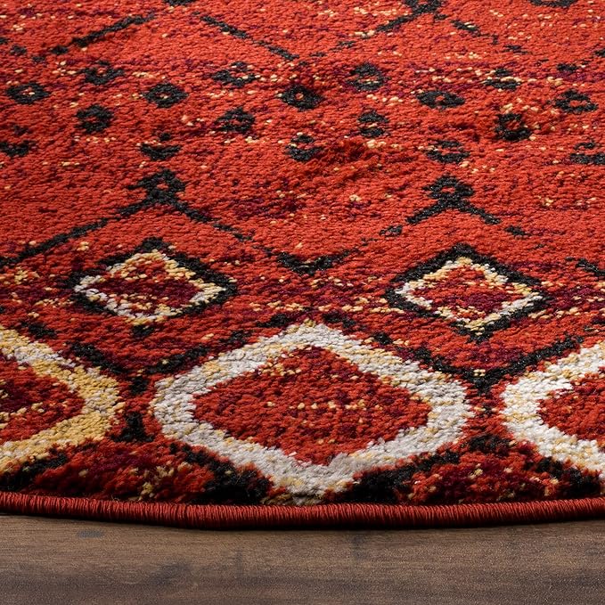 SAFAVIEH Amsterdam Collection 8' Round Terracotta/Multi AMS108D Moroccan Boho Non-Shedding Living Room Dining Bedroom Foyer Area Rug