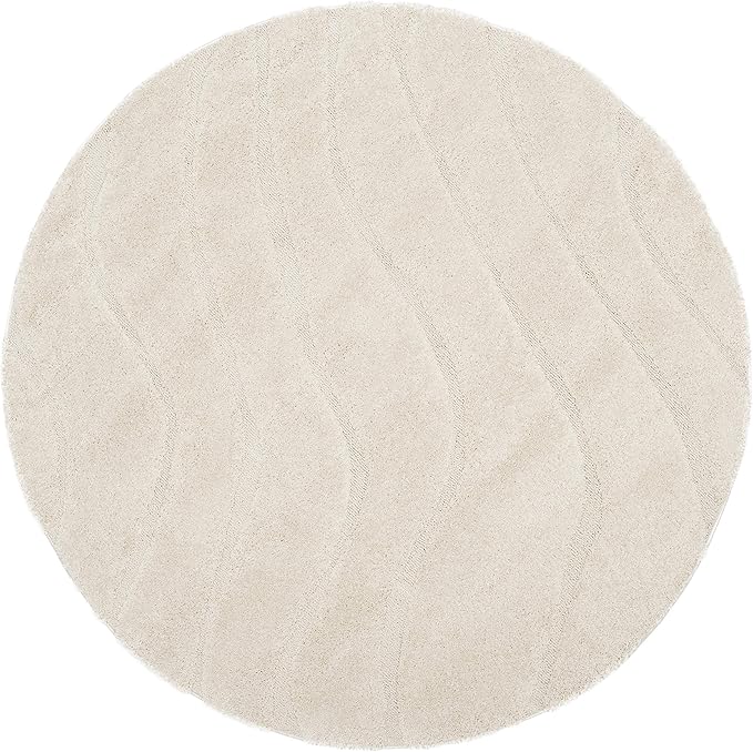 SAFAVIEH Florida Shag Collection Area Rug - 3' Round, Creme & Creme, Non-Shedding & Easy Care, 1.2-inch Thick, Ideal for The Living Room, Dining, Bedroom (SG472)