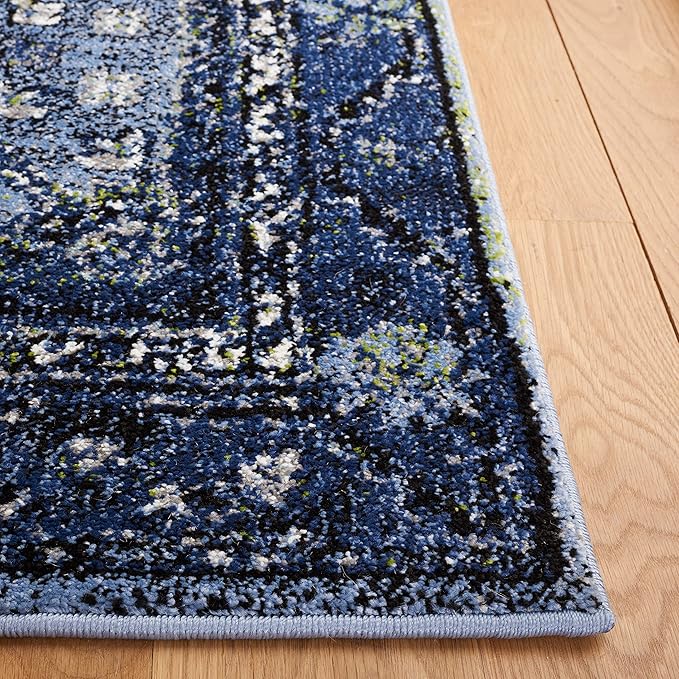 SAFAVIEH Vintage Hamadan Collection Area Rug - 5'3" x 7'6", Light Blue & Black, Traditional Oriental Design, Non-Shedding & Easy Care, Ideal for High Traffic Areas in Living Room, Bedroom (VTH204J)