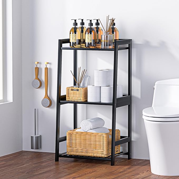 3 Tier Bamboo Bathroom Shelves, Ladder Shelf for Storage, Rustic Home Organizer, Space-Saving Design, Stylish Display Nightstand, Stylish Storage Solution for Home, Living Room, Kitchen