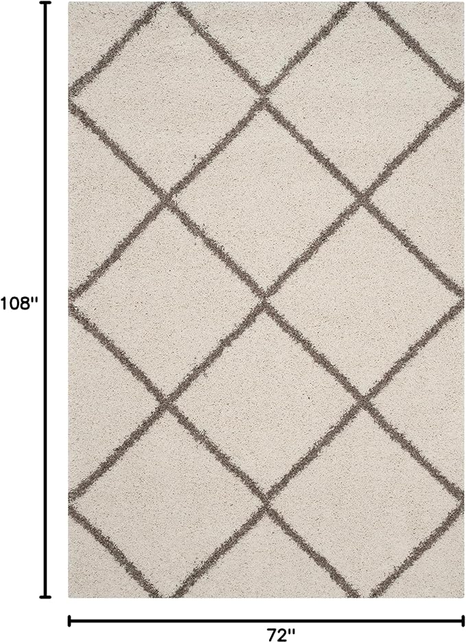 SAFAVIEH Hudson Shag Collection Area Rug - 6' x 9', Ivory & Beige, Modern Trellis Design, Non-Shedding & Easy Care, 2-inch Thick Ideal for High Traffic Areas in Living Room, Bedroom (SGH281D)