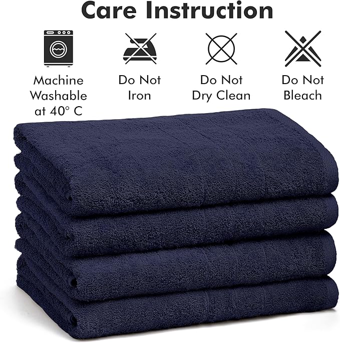 Bath Towels Set of 4 – 100% Cotton Navy Blue Extra Large Towels for Bathroom, Spa Use (55x28 in) – Super Soft and Quick Dry Large Bath Sheets for Adults