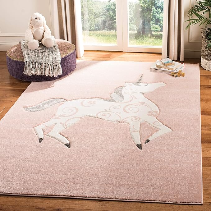SAFAVIEH Carousel Kids Collection Area Rug - 5'3" x 7'6", Pink & Ivory, Non-Shedding & Easy Care, Ideal for High Traffic Areas for Boys & Girls in Playroom, Nursery, Bedroom (CRK163P)