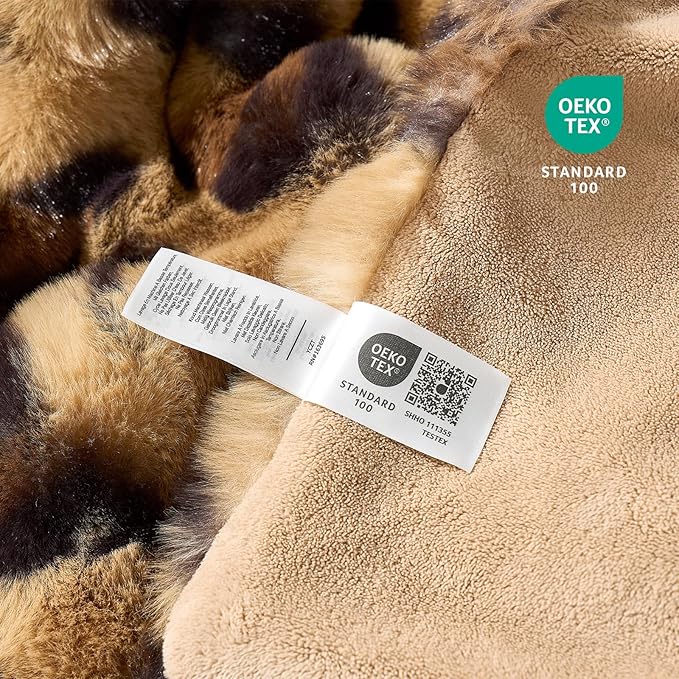 Cozy Bliss Cheetah Leopard Print Faux Fur Throw for Couch, Fuzzy Soft Plush Thick Bubble Blanket for Sofa Bedroom Living Room, 60x80 Inches Brown