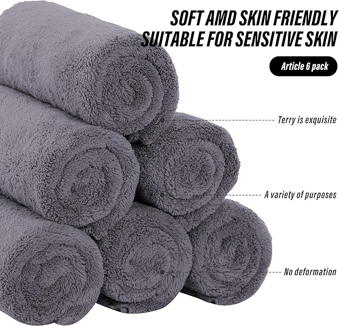 12 Pack Premium Hand Towels - Quick Drying - Microfiber Coral Velvet Highly Absorbent Towels - Multipurpose Use as Hotel, Bathroom, Shower, Spa, Hand Towel 16 x 28 inches (Gray)