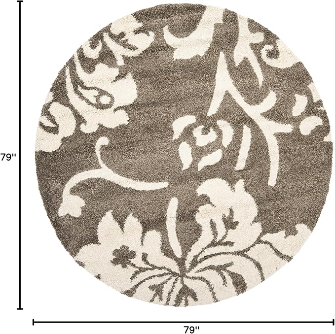 SAFAVIEH Florida Shag Collection 6'7" Round Smoke / Beige SG458 Floral Non-Shedding Living Room Bedroom Dining Room Entryway Plush 1.2-inch Thick Area Rug