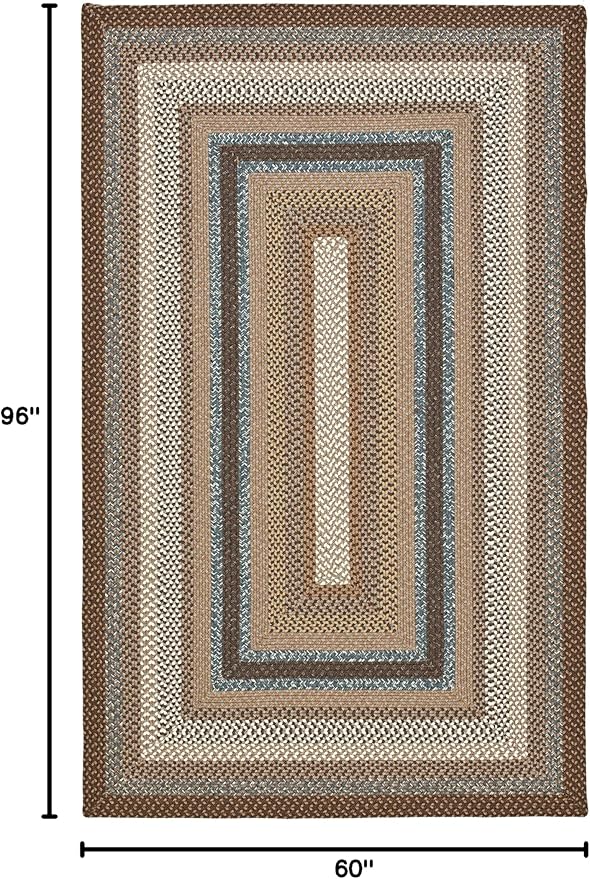SAFAVIEH Washable Rug Outdoor Braided Collection - 5' x 8', Brown & Multi, Handmade & Reversible, Non-Shedding & Easy to Clean, Ideal for Patio, Backyard, Mudroom (BRD313A)