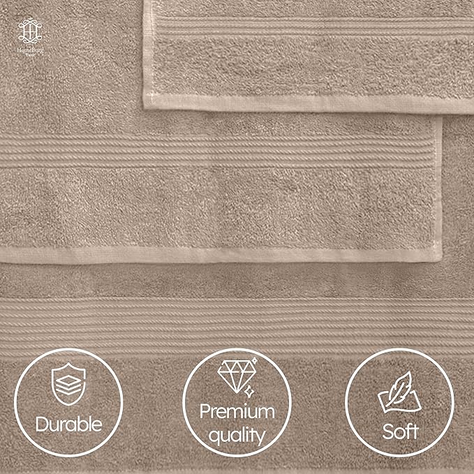 Luxe Set Bath Towels, Hand Towels, Washcloths, 100% Cotton, Soft and Absorbent, Sand/Beige, 65x54 in, 40x28 in, 30x30 cm
