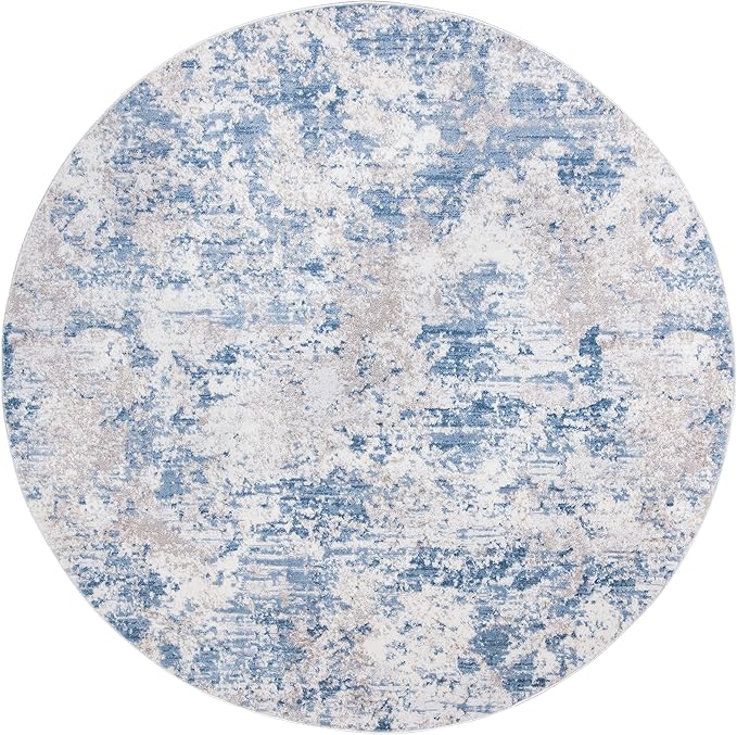 SAFAVIEH Amelia Collection Area Rug - 5' Round, Grey & Blue, Modern Abstract Design, Non-Shedding & Easy Care, Ideal for High Traffic Areas in Living Room, Bedroom (ALA705F)