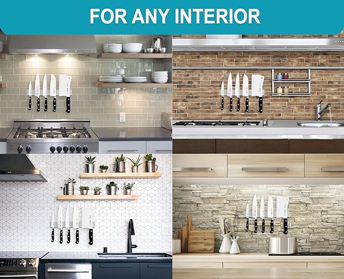 10 Inch Grey Magnetic Knife Holder for Wall No Drilling Use as Magnetic Knife Strip - Magnetic Knife Bar - Wall Kitchen Knife Magnetic Holder