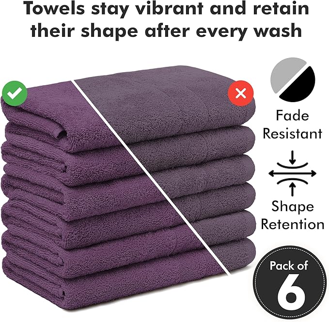 100% Cotton Hand Towels for Bathroom – Soft & Absorbent Towel Set– Pack of 6 Small Towel (34x20in) – Quick Dry Luxury Cotton Hand Towels – Dark Purple