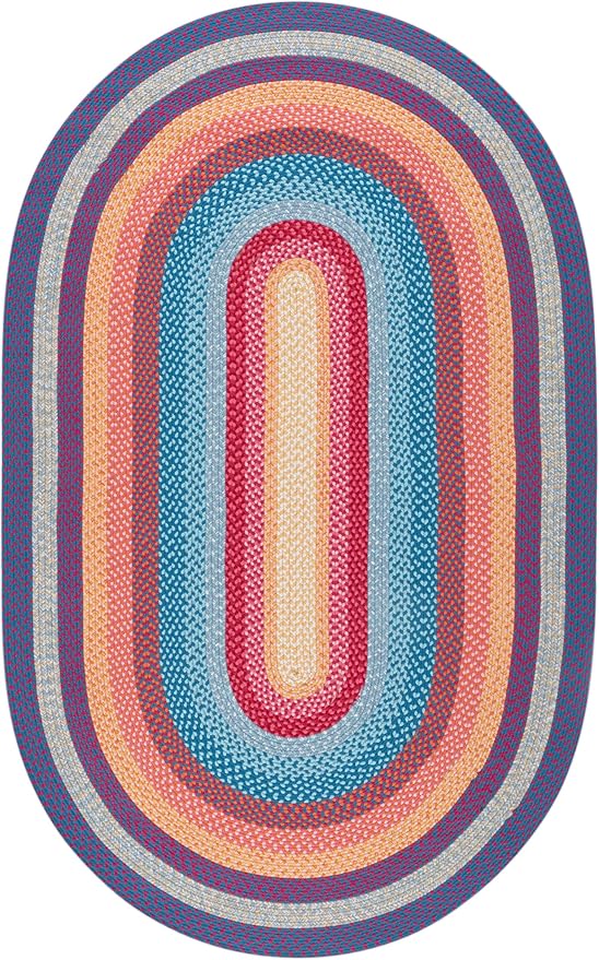 SAFAVIEH Washable Rug Outdoor Braided Collection - 4' x 6' Oval, Red & Orange, Handmade & Reversible, Non-Shedding & Easy to Clean, Ideal for Patio, Backyard, Mudroom (BRD308Q)