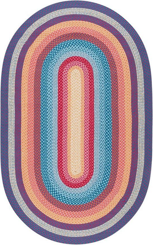 SAFAVIEH Washable Rug Outdoor Braided Collection - 4' x 6' Oval, Red & Orange, Handmade & Reversible, Non-Shedding & Easy to Clean, Ideal for Patio, Backyard, Mudroom (BRD308Q)