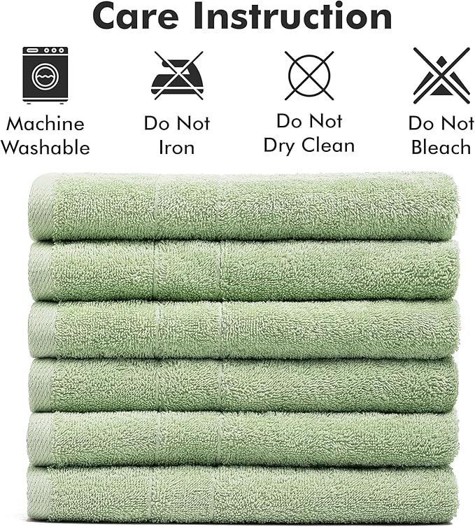 100% Cotton Hand Towels for Bathroom – Soft & Absorbent Towel Set– Pack of 6 Small Towel (34x20in) – Quick Dry Luxury Cotton Hand Towels – Light Green