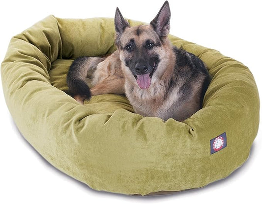 Majestic Pet 52 Inch Micro Velvet Calming Dog Bed Washable – Cozy Soft Round Dog Bed with Spine for Head Support - Fluffy Donut Puppy Mat 52x35x11 (inch) X- Large – Apple (2025)