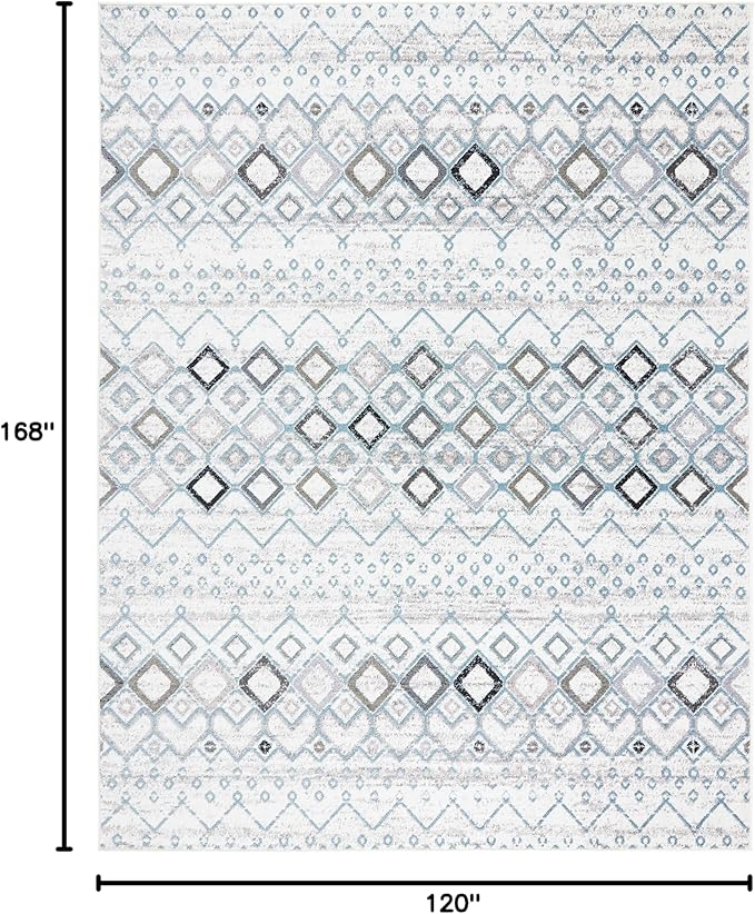 SAFAVIEH Amsterdam Collection Area Rug - 10' x 14', Ivory & Grey, Moroccan Boho Design, Non-Shedding & Easy Care, Ideal for High Traffic Areas in Living Room, Bedroom (AMS108A)