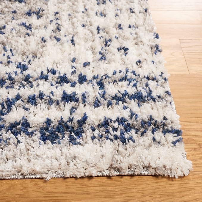 SAFAVIEH Jericho Shag Collection Runner Rug - 2'3" x 6', Navy & Ivory, Non-Shedding & Easy Care, 1.2-inch Thick, Ideal for The Living Room, Dining Room, Bedroom (JER100N-26)