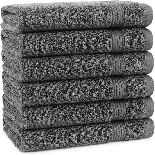 Arkwright Solid Hand Towels, Pack of 6, 100% Cotton 600 GSM Soft Absorbent Guest Bathroom Towels for Hotel, Spa or Vacation Rental, 28 x 16 in, Pewter Grey