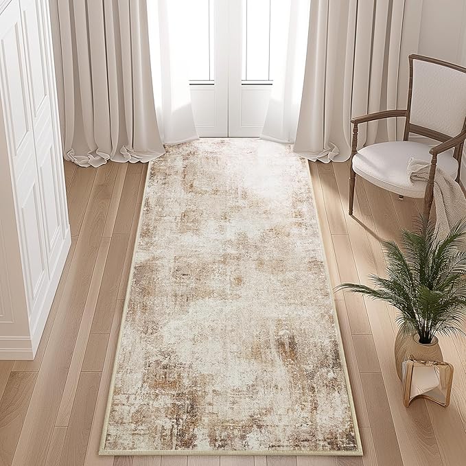 NICETOWN Kitchen Yellow Runner Rug 2x6 - Washable Boho Non-Slip 2x6 Carpet for Hallway with Rubber Backing, Thin Abstract Washable Rug Runner Throw Carpet for Bedroom