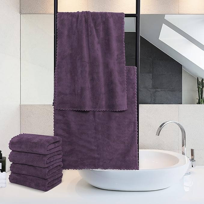 18 Pack Premium Hand Towels - Quick Drying - Microfiber Coral Velvet Highly Absorbent Towels - Multipurpose Use as Hotel, Bathroom, Shower, Spa, Hand Towel 16 x 28 inches (Plum)