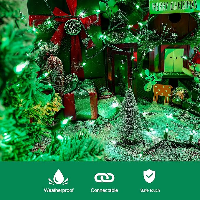 50-Count Green Christmas Lights,13Feet Incandescent Bulb Green Mini String Lights,Fairy St. Patrick's Day Lights Plug in for Tree Indoor Outdoor Halloween Party Patio Xmas Decor-Green Wire