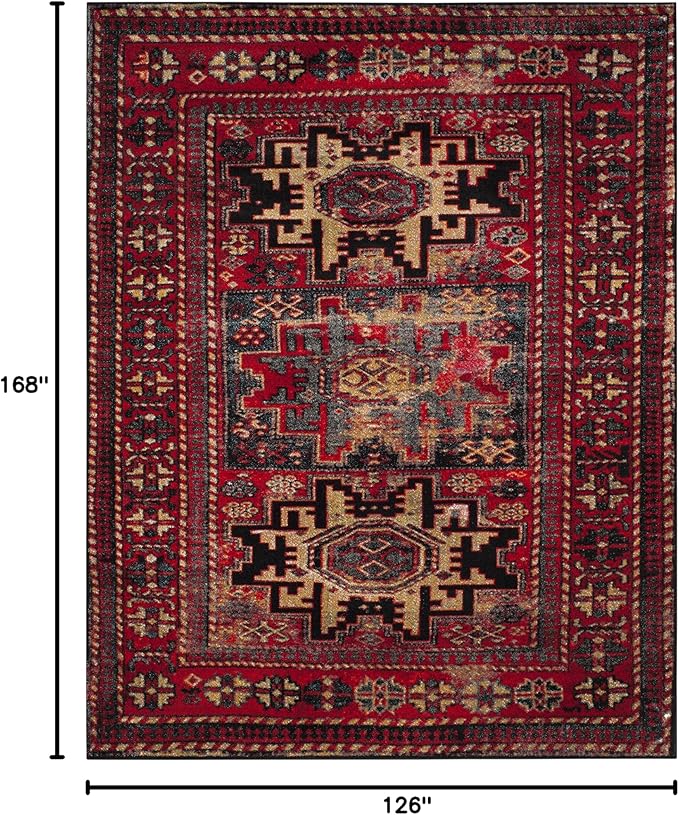 SAFAVIEH Vintage Hamadan Collection Area Rug - 10'6" x 14', Red & Multi, Oriental Traditional Persian Design, Non-Shedding & Easy Care, Ideal for High Traffic Areas in Living Room, Bedroom (VTH213A)