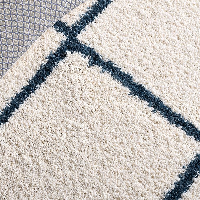 SAFAVIEH Hudson Shag Collection Area Rug - 9' x 12', Ivory & Slate Blue, Modern Trellis Design, Non-Shedding & Easy Care, 2-inch Thick Ideal for High Traffic Areas in Living Room, Bedroom (SGH281T)