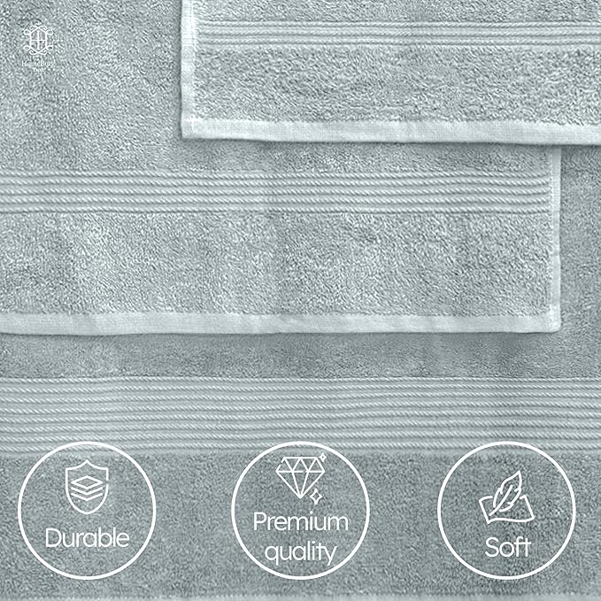 Luxe Set – Washcloths (30 x 30cm), Hand Towels (40 x 70cm) & Bath Towels (65 x 137 cm) – 100% Cotton, Soft, Absorbent, Easy Care, Versatile, (Ice Blue)