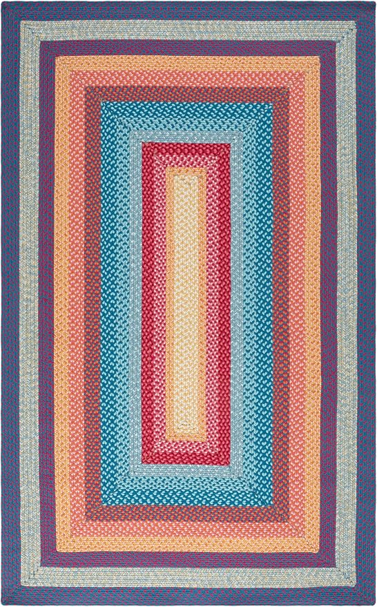 SAFAVIEH Washable Rug Outdoor Braided Collection - 4' x 6', Red & Orange, Handmade & Reversible, Non-Shedding & Easy to Clean, Ideal for Patio, Backyard, Mudroom (BRD308Q)