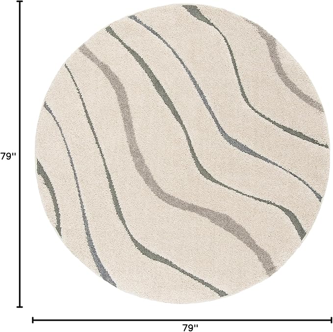 SAFAVIEH Florida Shag Collection Area Rug - 6'7" Round, Cream & Light Blue, Non-Shedding & Easy Care, 1.2-inch Thick Ideal for High Traffic Areas in Living Room, Bedroom (SG472-1160)