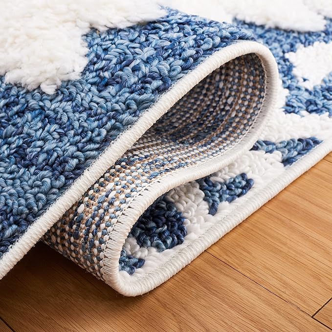 SAFAVIEH Area Rug 8x10 - Moroccan Tassel Shag Collection - Large - Blue & Ivory, Boho Design, Non-Shedding & Easy Cleaning, Plush Pile, Ideal for Living Room, Bedroom, Dining Space (MTS652M)