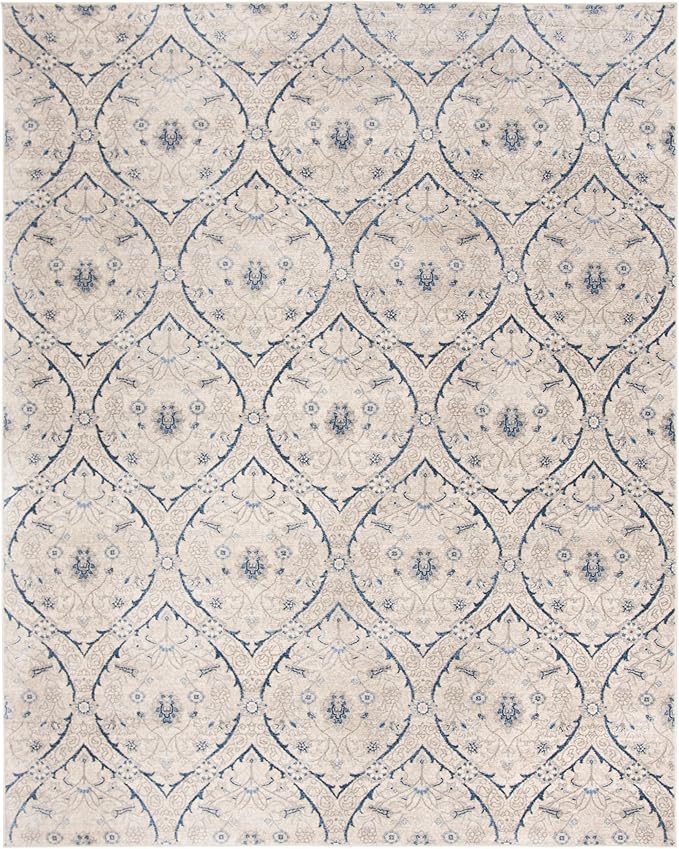 SAFAVIEH Area Rug 8x10 - Brentwood Collection - Large - Light Grey & Blue, Floral Damask Trellis Design, Non-Shedding & Easy Cleaning, Ideal for Living Room, Bedroom, Office, Dining Space BNT860G