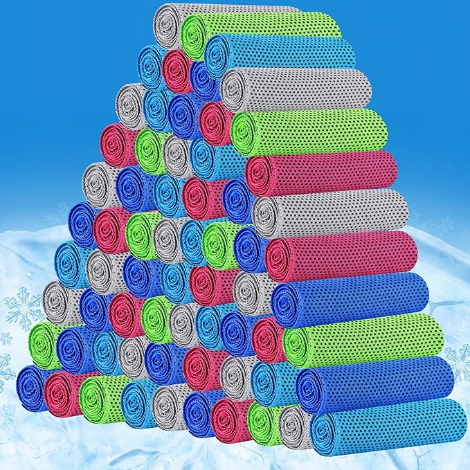 100 Pack Cooling Towels,40"x12" Ice Breathable Soft Chilly Sweat Rag Microfiber Workout Rags for Gym Cooling Towels for Neck and Face for Yoga Golf Sport Running (5 Colors)
