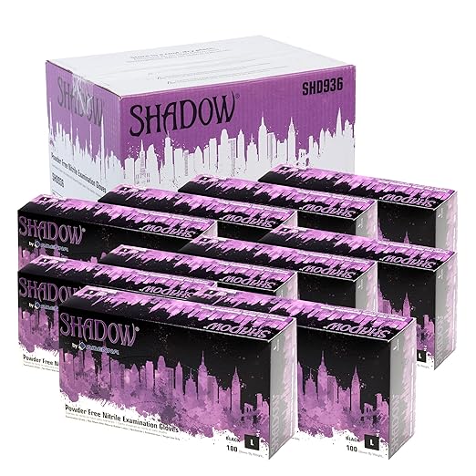 Adenna SHADOW Disposable Nitrile Gloves – 6 Mil, Medical Grade Exam Rubber Glove with Textured Grip, Non-Latex & Powder-Free, Case of 1000, Large, Black