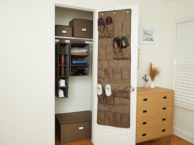 Covermates Keepsakes Hanging Shoe Organizer - Heavy Duty Material, Sturdy Interior Shelves - Closet Storage, Brown Heather