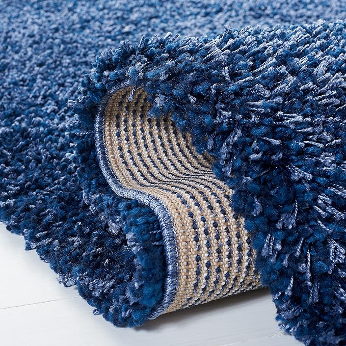 SAFAVIEH Santa Monica Shag Collection 6'7" x 9'6" Navy SGN725 Solid Non-Shedding Living Room Bedroom Dining Room Entryway Plush 2-inch Thick Area Rug