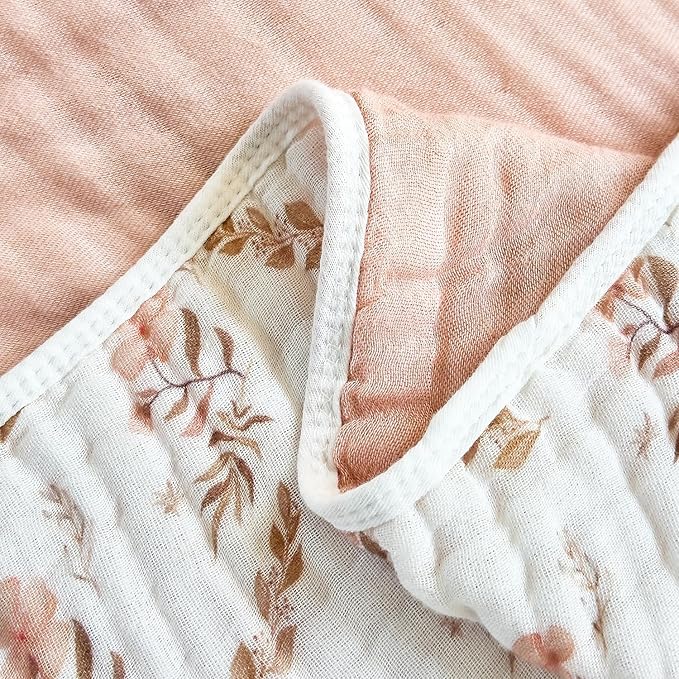 SANACYNA 100% Cotton Muslin Blanket 6-Layer Gauze King Size Floral Bed Blanket Lightweight Soft and Breathable Blanket for Sofa Couch Bed Coverlet Keep Warm (Floral, King 90" X 104")