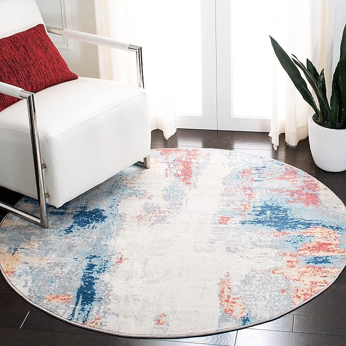 SAFAVIEH Jasper Collection 3' Round Grey / Red JSP101C Modern Abstract Non-Shedding Dining Room Entryway Foyer Living Room Bedroom Area Rug